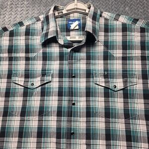 Wrangler Western Plaid Pearl Snap Shirt Men's 2XT Tall Green Black Cotton Rodeo